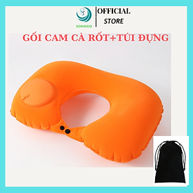 [CHỌN MÀU-VẢI NHUNG]-KÈM TÚI-Gối hơi kê cổ bơm tự động, mềm mại, thiết kế hình chữ U giúp giảm đau cổ, có nút cài, phù hợp cho văn phòng và du lịch