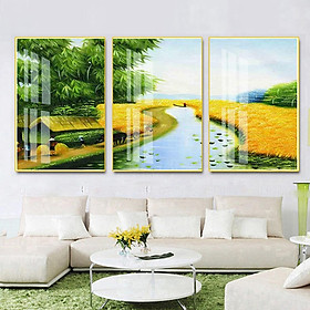 Mua Tranh Tráng Gương Sang Trọng Treo Tường Hiện Đại _ Tranh Bộ 3 Phong Cảnh Đồng Quê