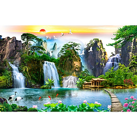 Mua Tranh dán tường 3D phong cảnh sơn thủy hữu tình kích thước Cao129xRộng119cm