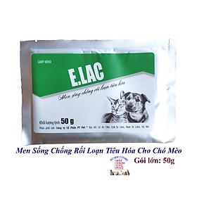 Men sống chống rối loạn tiêu hóa cho Chó Mèo E.Lac Gói 50g Bổ sung vi khuẩn Chống tiêu chảy có lợi Sx tại Việt Nam