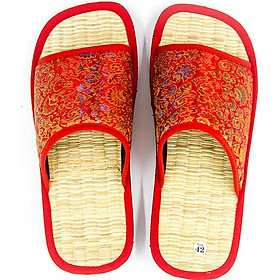Dép chiếu Hương Quế DCQ-50 làm từ lụa tơ tằm - vải cotton - lớp đế cao su xốp cho đôi chân thơm - mát và khô thoáng - Đỏ