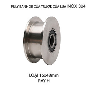 01 Bánh xe-Puly cửa cổng, cửa trượt bằng inox 304, loại 16x48mm, Hình U, V, H tùy chọn