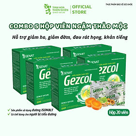 Combo 5 hộp 20 viên - Viên ngậm thảo mộc Gezcol  Hỗ trợ giảm ho, giảm đờm, giảm đau rát họng, khản tiếng - Genat