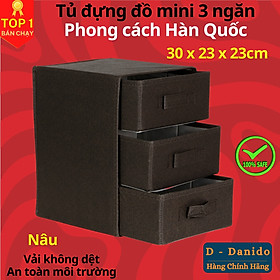Tủ đựng đồ mini 3 ngăn phong cách Hàn Quốc trang nhã – Hộp vải đựng đồ đa năng 3 tầng size 30x23x23cm chính hãng D Danido
