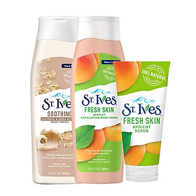 Bộ sản phẩm chăm sóc da đẹp toàn diện ST.IVES tẩy da chết Trái Mơ, sữa tắm Trái Mơ, sữa tắm Yến Mạch và Bơ - TUUNI0047CB