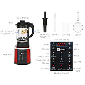 Máy làm sữa hạt đa năng 7 chức năng Mishio MK160 1.75L 1000W - Màu đỏ - Hàng chính hãng