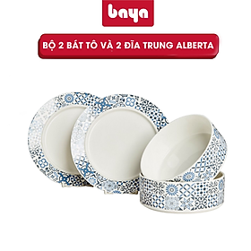 Mua Bộ 2 Bát To Và 2 Đĩa Trung BAYA ALBERTA Chất Sứ Họa Tiết Gạch Bông Retro Giúp Làm Đẹp Không Gian Dùng Bữa 6000351