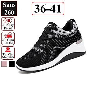 Giày thể thao nữ đế cao 5cm Sans260 màu hồng đen fullbox sneaker đẹp cá tính bigsize big size 40 41 êm chân thoáng khí