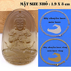 Mặt Phật Đại nhật như lai đá obsidian ( thạch anh khói ) 1.9cm x 3cm (size nhỏ) kèm vòng cổ dây chuyền inox vàng + móc inox vàng, Phật bản mệnh, mặt dây chuyền