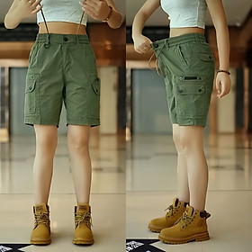 Quần Short túi hộp nữ TSStore95 vải kaki dày dặn phom trên gối , cạp chun full size
