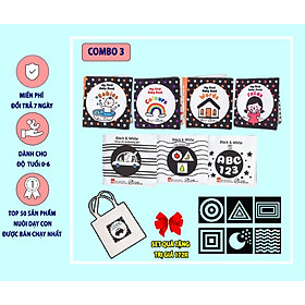 Combo sách vải My First Baby Book  & Black & white  - Tặng túi vải và tranh decal kích thích thị giác: đen