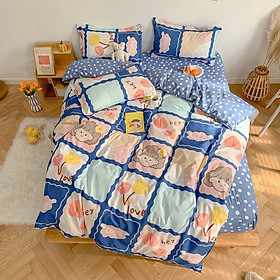 Bộ chăn ga gối bé tóc nâu Cotton Poly cao cấp GenZ Bedding, chăn ga Hàn Quốc, miễn phí bo chun ga giường theo yêu cầu