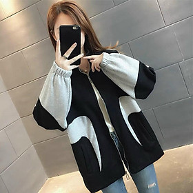 Áo Khoác Nữ Cổ Cao Phối Màu đen trắng Thời Trang