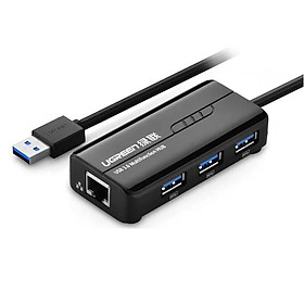 Mua Cáp chuyển đổi USB 3.0 Sang 1*Lan RJ45 hổ trợ 1Gbps  3*USB 3.0 dây dài 30cm màu Đen Ugreen UNW20265CR103 hàng chính hãng