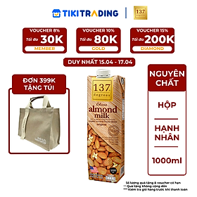 Sữa hạt Hạnh nhân Nguyên chất 137 DEGREES 1000ml - ĐƠN 399K TẶNG TÚI