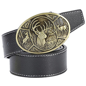Mens PU Leather Belt Business Belt Versatile Elk Pattern Buckle 47" Long Decorative Belt Adjustable Western Cowboy Belt Cowboy Cowgirl Belts