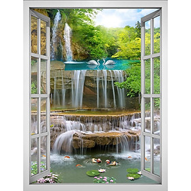 Tranh dán tường cửa sổ khổ dọc HD Cảnh thác nước đẹp CS-0397D Kim sa