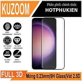 Miếng dán kính cường lực 3D cho Samsung Galaxy S23 / Galaxy S23 Ultra / Galaxy S23 Plus / Galaxy S23+ hiệu Kuzoom Protective Glass - mỏng 0.3mm, vát cạnh 2.5D, độ cứng 9H, viền cứng mỏng - Hàng nhập khẩu