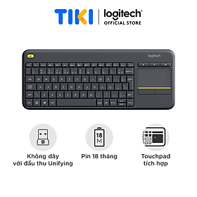 Bàn phím không dây Logitech K400 Plus - có touchpad để kết nối PC đến TV, nút Media tùy chỉnh, phù hợp Laptop/ TV/ Tablets - Màu đen - Hàng chính hãng
