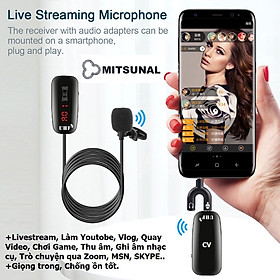 Micro cài áo không dây sóng UHF, cắm điện thoại livestream, thu âm, quay video, làm YouTube, Vlog từ xa
