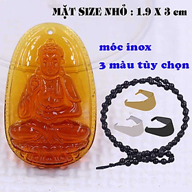 Mặt Phật A di đà pha lê cam 1.9cm x 3cm (size nhỏ) kèm vòng cổ hạt chuỗi đá đen + móc inox vàng, Phật bản mệnh, mặt dây chuyền