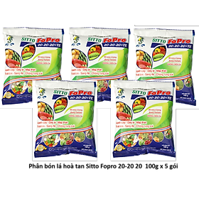 Mua Combo 5 gói Phân bón lá NPK hòa tan Sitto FoPro 20-20-20+TE (100g x 5 gói)