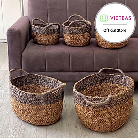 Giỏ lục bình đựng đồ VIETBAS tròn có quai 5 size MAU145i