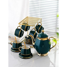 Bộ ấm chén sứ xanh cổ vịt mạ vàng cao cấp - BDC12