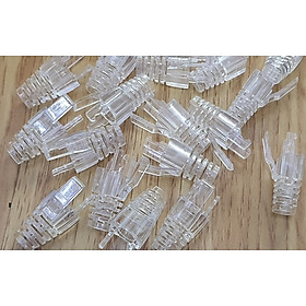 Đầu chụp hạt mạng RJ45 Cat5e, Cat6 màu trắng trong có móc gài ( túi 100 chiếc)