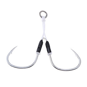 2-4pack 2 Pieces Carbon Steel Fishing Jig Hooks Barbed Assist Hooks with PE Line