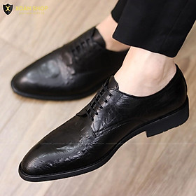 {ĐẾ KHÂU CỰC BỀN} Giày da nam công sở buộc dây - Đế cao 3cm - Mã G021 Màu đen - Hàng Việt Nam
