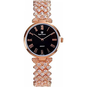 Đồng hồ nữ chính hãng Royal Crown 2601 - dây đá vỏ vàng hồng (mặt đen)