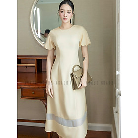 Đầm kem dài cổ tròn NGADO , đầm dài , đầm cổ tròn