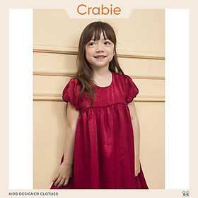 Váy bé gái CRABIE thiết kế babydoll tay bồng lụa dự tiệc xinh xắn cho bé từ 3,4,5,6,7,8,9,10 tuổi - Silky dress - Đỏ