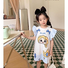 Đầm váy suông tay phồng mùa hè cho bé gái hình Công chúa bạch tuyết Elsa size 12-40kg chất cotton mềm mát