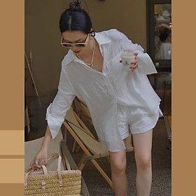 Set bộ nữ quần áo linen cổ sơ mi, sét đồ short thời trang ống rộng Haint Boutique Bv05