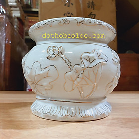 Mua Bát nhang bạch ngọc sứ trắng cao cấp hình hoa sen nổi 4 cỡ cao: 8cm  11cm  13cm  15cm