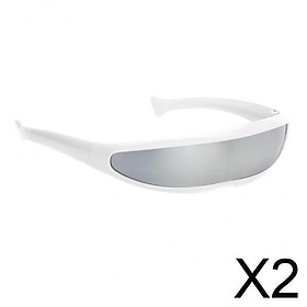 2xFuturistic Narrow Lens Visor Eyewear Sunglasses White Frame Silver Mirrored