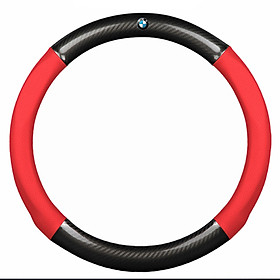 Bọc vô lăng TTAUTO cho xe ô tô có logo BMW chất liệu da vân carbon cao cấp (Đen Đỏ)