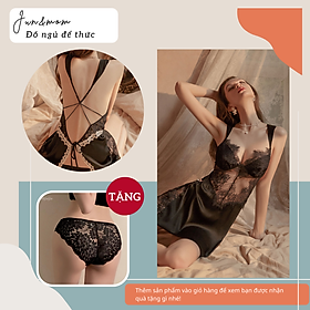 Váy ngủ sexy gợi cảm đồ ngủ dây vai tuỳ chỉnh - chất lụa satin mềm mịn phối ren 2 màu đen, xám xanh_DN25