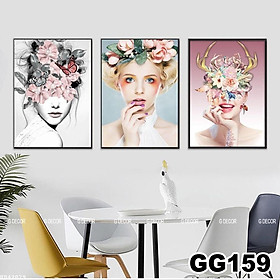 Mua Tranh treo tường canvas 3 bức phong cách hiện đại Bắc Âu 139  tranh cô gái trang trí phòng khách  phòng ngủ  phòng ăn