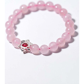 Vòng tay đá thạch anh hồng charm bạc ngôi sao 6 cánh mệnh hỏa, thổ - Ngọc Quý Gemstones