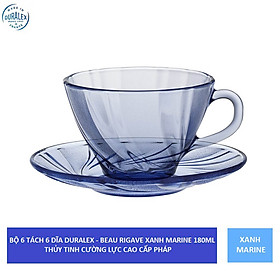 Mua {Hàng chính hãng} Bộ 6 tách và 6 dĩa D9005B Duralex - Beau Rivage Xanh Marine 180ml Thủy tinh cường lực cao cấp Pháp