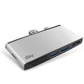 iSky Surface Pro4 adapter Microsoft USB3.0 converter Mini DP to HDMI video cable 2HUB docking station laptop 4K HD splitter silver