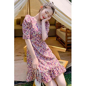 Đầm xòe dạo phố hoa nhí cổ tim siêu xinh
