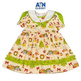Đầm bé gái họa tiết Quà Giáng Sinh xanh cotton - AICDBGVFDNK8 - AIN Closet