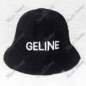 Nón bucket cúp lông xù thêu chữ Geline, vành rộng 5cm, phong cách thời trang điệu đà