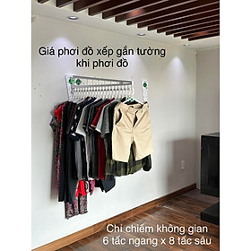 GIÁ PHƠI ĐỒ XẾP GẮN TƯỜNG - QUÀ TẶNG 20 MÓC ÁO