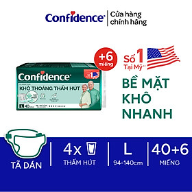 [Tặng thêm tã] Tã dán người lớn Confidence Classic Day Khô Thoáng Thấm Hút M/L 40+6 miếng