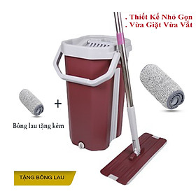 Cây lau nhà thông minh TỰ VẮT 2 ngăn giặt vắt riêng biệt Nuha-03 , 2 bông lau lớn 38cm, thùng lớn, 2 nút xả, Màu ngẫu nhiên